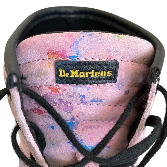 DR MARTENS Sheridan Confetti Suede Combat Ankle Boots Pink Rainbow Burst - Picture 4 of 13